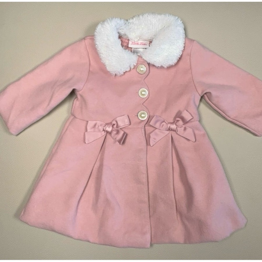 Infant girl size 3-6 months Little Lass rose pink peacoat jacket. EUC.